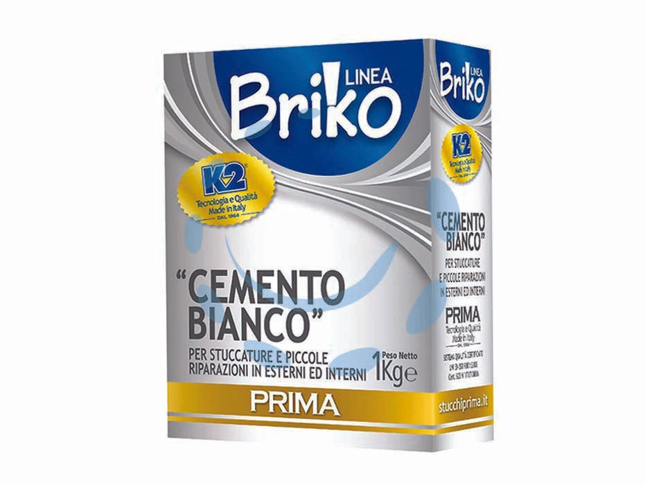 K2 linea briko cemento bianco in polvere - Kg.1 in scatola - cemento bianco per lavori di riparazione e stuccatura, per interni ed esterni, colore bianco