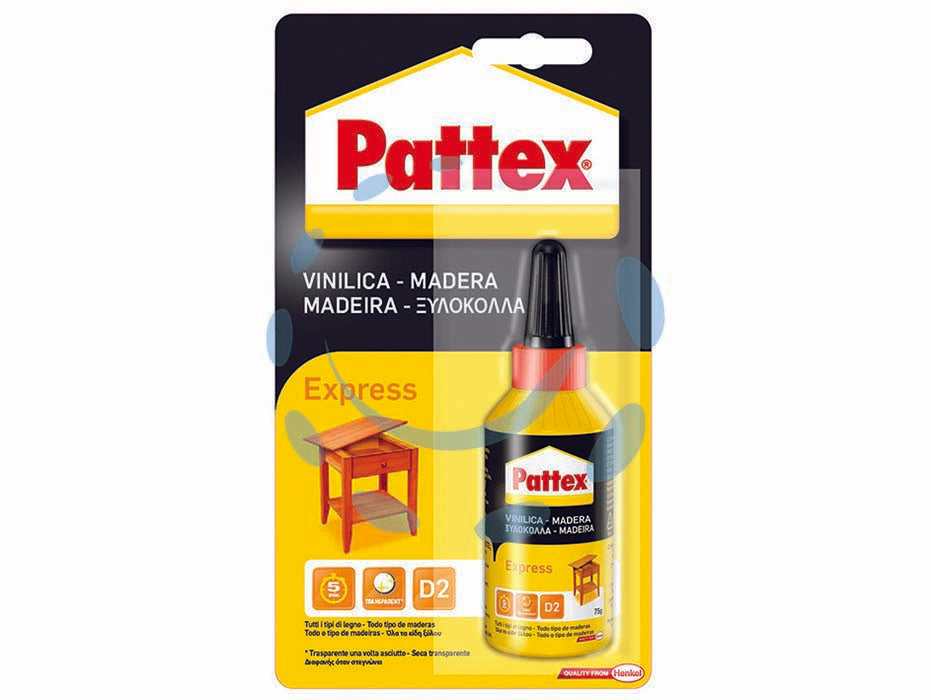 Pattex colla legno express - gr.75 - in flacone, adesivo acetovinilico indicato per incollaggi rapidi di legno, truciolare, laminati, carta, feltro, tempo di iniz...