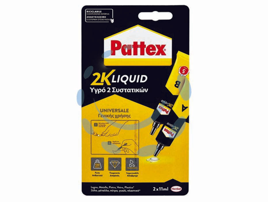 Pattex 2k liquid - 2x11 ml. - in blister, adesivo epossidico bicomponente trasparente, adatto per incollare porcellana, vetro, ceramiche, metallo, pietra, ...