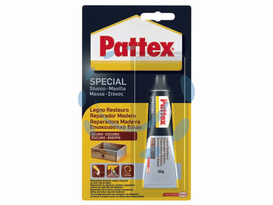 Pattex legno restauro scuro - gr.50 - in blister, stucco adesivo rapido ad alta resistenza particolarmente adatto per la stuccatura di buchi, fessure e per la rico...