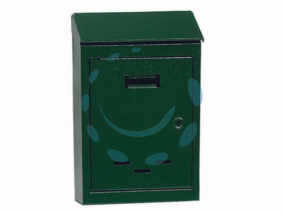 Cassetta postale con tetto e chiave ad una leva verde - n°4 cm.23x9x35h. per riviste - in metallo verniciato, con 1 chiave, colore verde