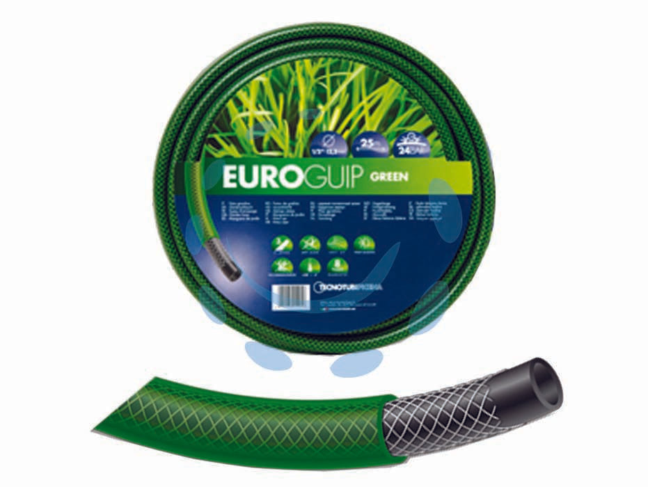 Tubo retinato - ø 3/4' rotolo mt.15 - tubo in PVC a tre strati per irrigazione e giardinaggio, antialga e anti UV, interno nero, esterno verde trasparente, pressio...