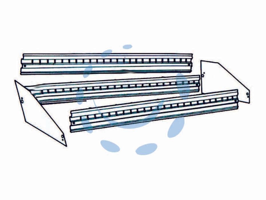 Contenitori-divisori-fascia per ripiano FASCIA - cm.120 - realizzato in lamiera d’acciaio stampato e verniciato in colore grigio RAL 7035 composto da 3 fasce e 2 divisori, viene fissa...