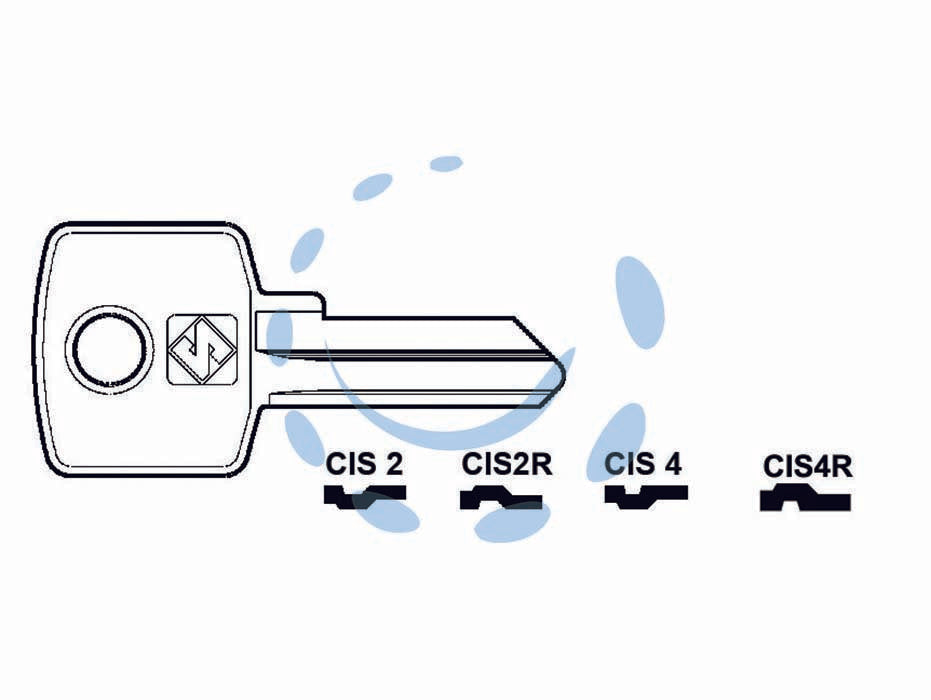 Chiavi per cilindri cas-cisma 4 spine piccole - CIS2R SX - in ottone nichelato, utilizzo principale: per cassette postali e cilindri per mobili
