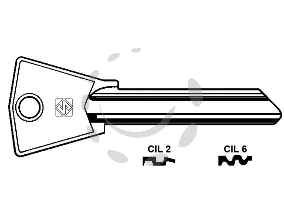 Chiavi per cilindri cila-gentili 7 spine grandi - CIL2 DX - in ottone nichelato, per lucchetti 'SF'