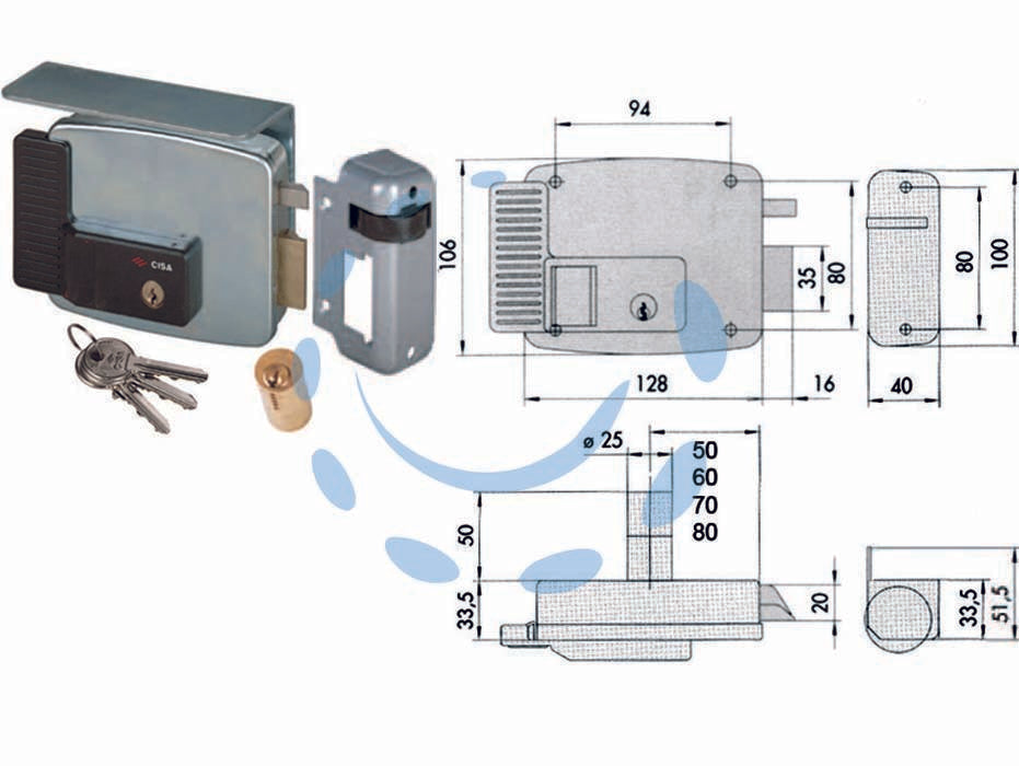 Elettroserratura per cancelli con tetto 11721 - mm.50 DX (11721501) - scatola e bocchetta in acciaio con rivestimento in zinco, tensione 12v AC, scrocco autobloccante, apertura dall’interno con c...