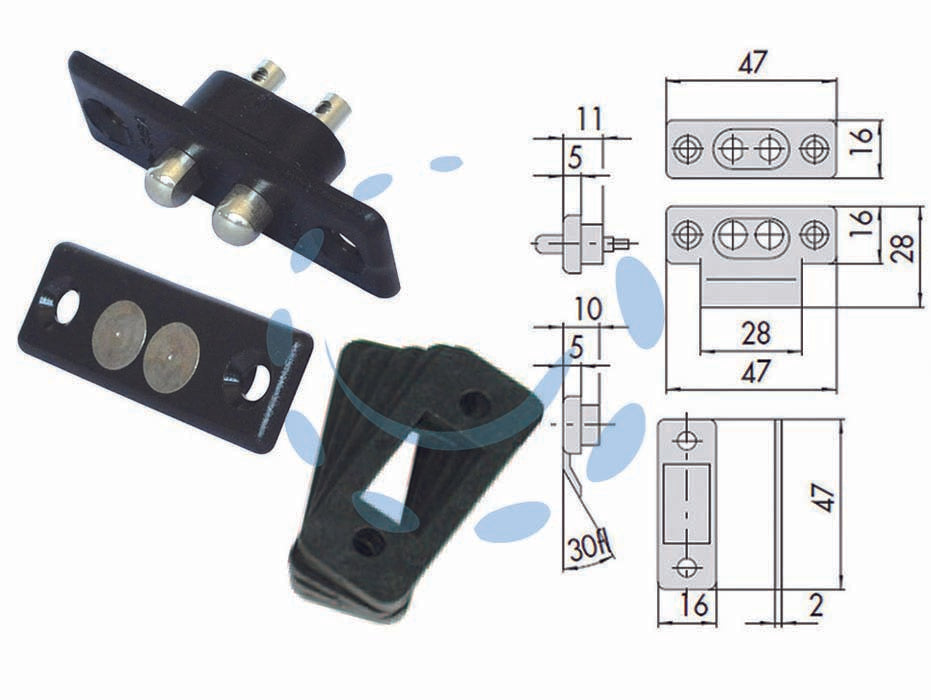 Coppia contatti elettrici a pressione 06511 - (06511000) - con spessori in nylon: pz.6 mm.2 e pz.1 mm.5