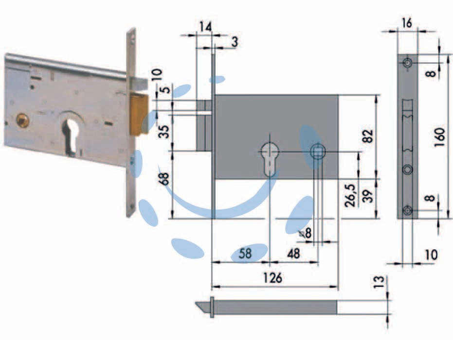 Elettroserratura da infilare per fasce mm.82 h 14010 - mm.60 DX (14010601) - scatola e frontale in acciaio con rivestimento in zinco, catenaccio e scrocco autobloccante incorporato in ottone, con quadro...