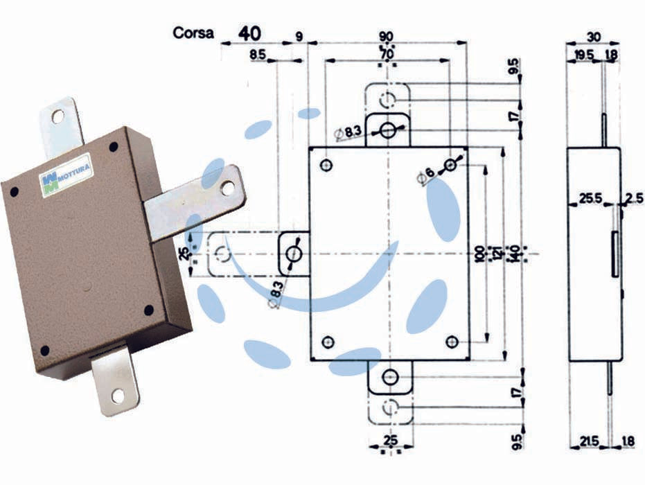 Deviatore applicare per serrature quintuplici serie 20/30 96143 - per serie 20/30 (96143V000) - scatola in acciaio verniciato, aste non comprese