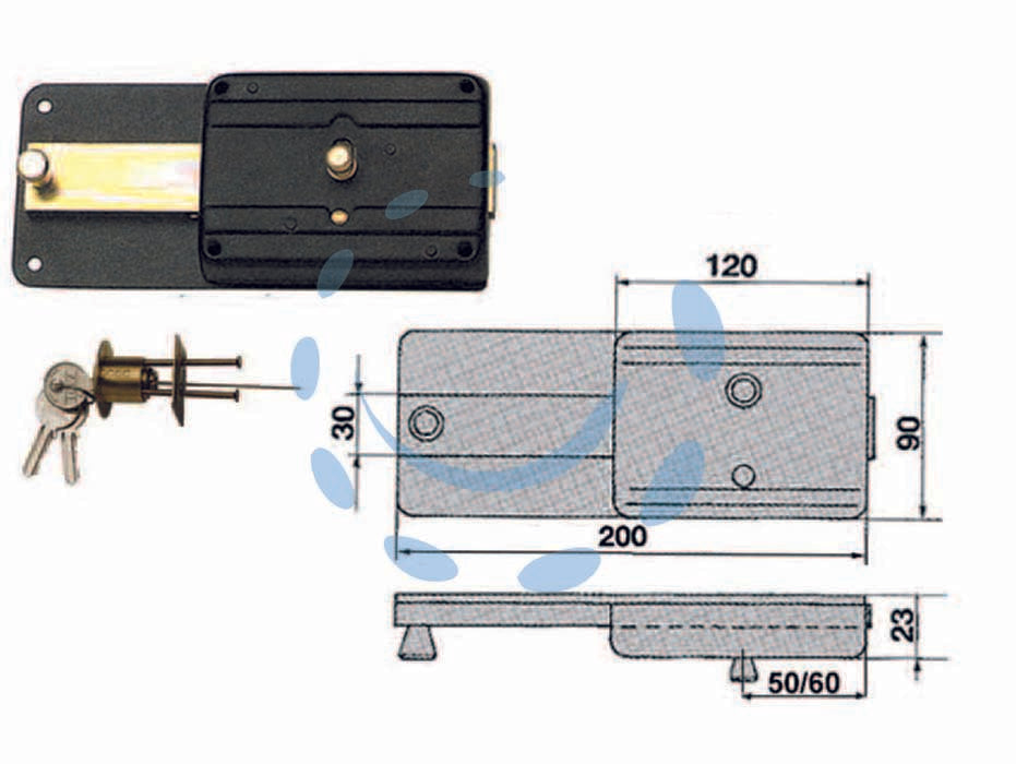 Ferroglietto con catenaccio 6 mandate con cilindro staccato 220cs - mm.50 (220/CS) - serrature di sicurezza da applicare per porte in legno, catenaccio a 6 mandate e pomolo interno di sblocco, con cilindro stac...