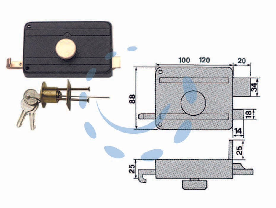 Serrature da portoncino con pomolo interno catenaccio e scrocco 270cs - mm.50 (270/CS) - serratura di sicurezza, da applicare per porte in legno, catenaccio 2 mandate con scrocco separato, cilindro staccato, dotazi...