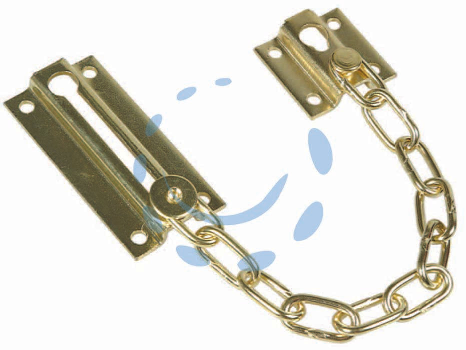 Fermaporte con catena di sicurezza in acciaio ottonato - mm.150 - in acciaio ottonato, supporto mm.35x70h.