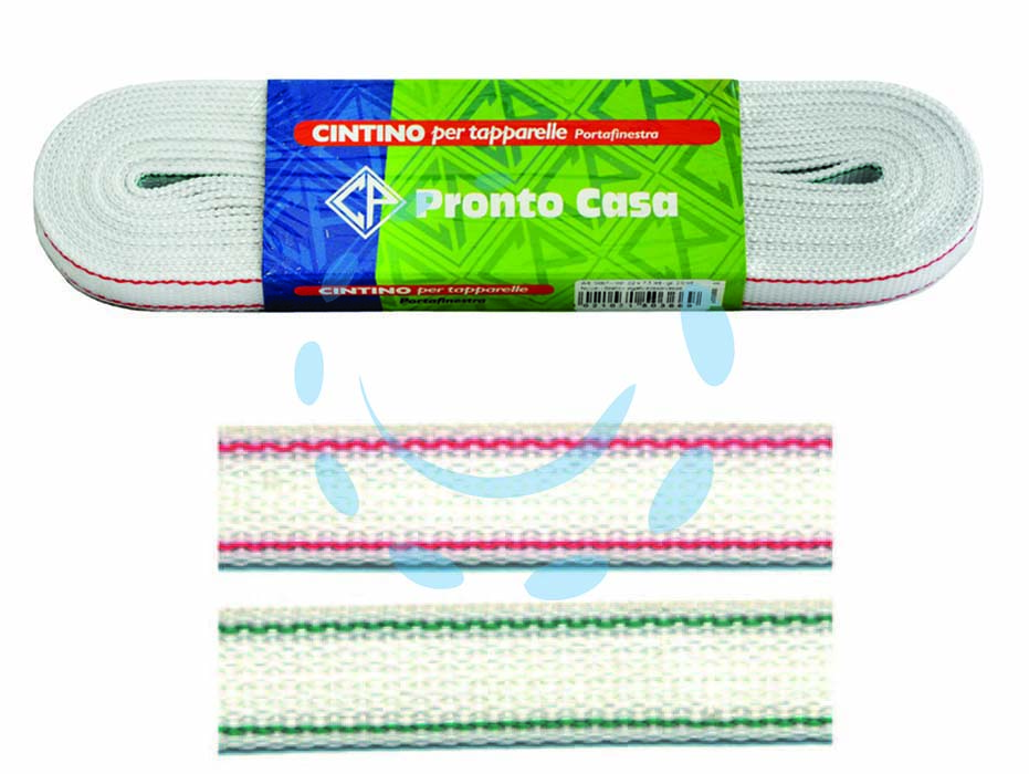 Cintino nylon rigato rosso e verde per avvolgibili in matassine - mt.5x mm.22h. in matassina - in nylon bicolore realizzato con filati in polipropilene con speciale lavorazione dell’anima e dei bordi, che impedisce la sf...