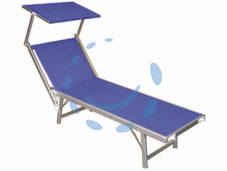 Lettino alluminio piegh. pesante con parasole tessuto texilene blu - cm.61x184x38/100h. con viti inox - struttura tubolare rettangolare pesante, con parasole, tessuto TEXILENE in colore blu