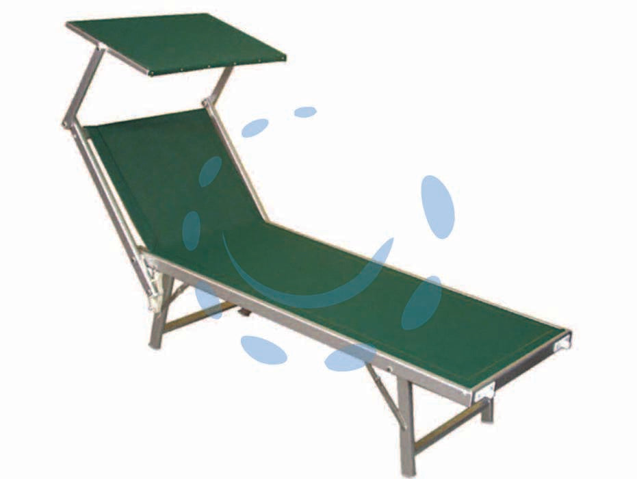 Lettino alluminio piegh. pesante con parasole tessuto texilene verde - cm.61x184x38/100h. con viti inox - struttura tubolare rettangolare pesante, con parasole, tessuto TEXILENE in colore verde