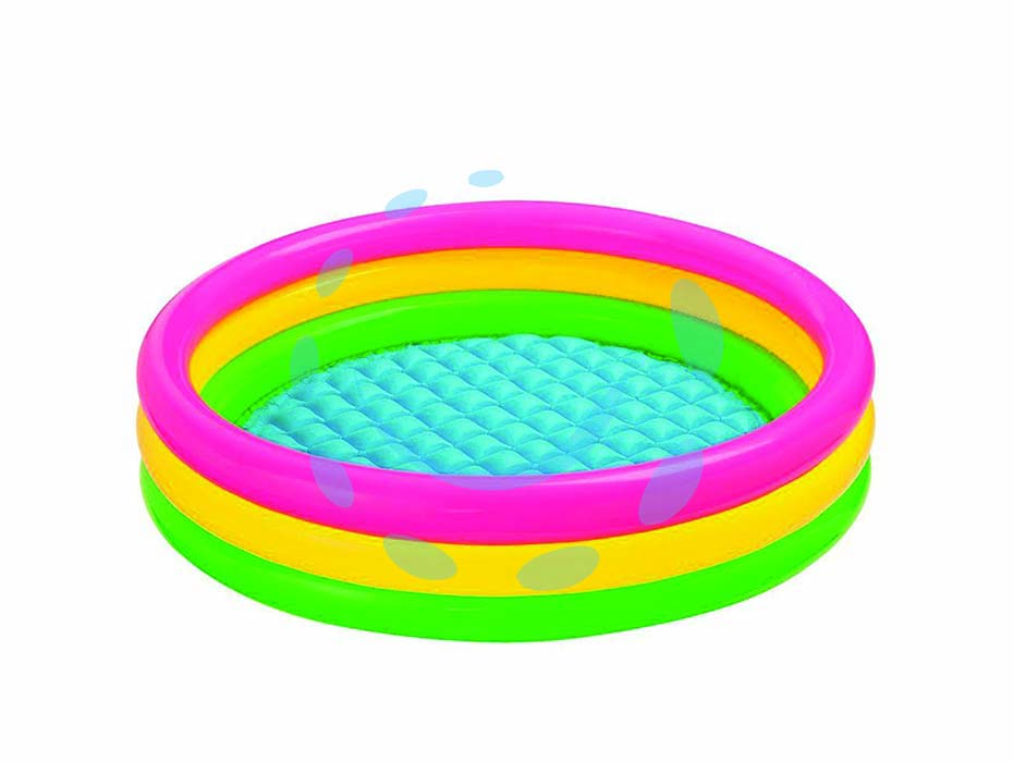 Piscina gonfiabile tonda 3 anelli  +2 anni - ø cm.114x25h. - peso kg.1,20 (57412) - in vinile spessore anelli mm.0,20 fondo mm.0,18, con fondo gonfiabile a bolle soffici, capienza d'acqua modello mt.114 lt.131...