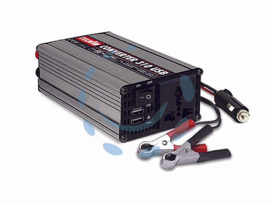 Convertitore inverter 12v-230v 310w con 2 usb - cm.17x9,5x5,4 - 0,8 Kg. - convertitore inverter 12V DC, 230V AC ideale per alimentare in auto o camper, TV LCD o plasma, lampade alogene, rasoi, utensi...