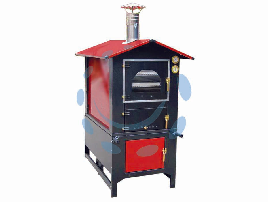 Forno a legna da esterno -cm.95,5x120x163h. - forno cm.45x80x40h - Kg.250 - struttura in metallo, tetto e pannelli laterali verniciati, piano di cottura in refrattario, termometro e contaminuti, illumi...