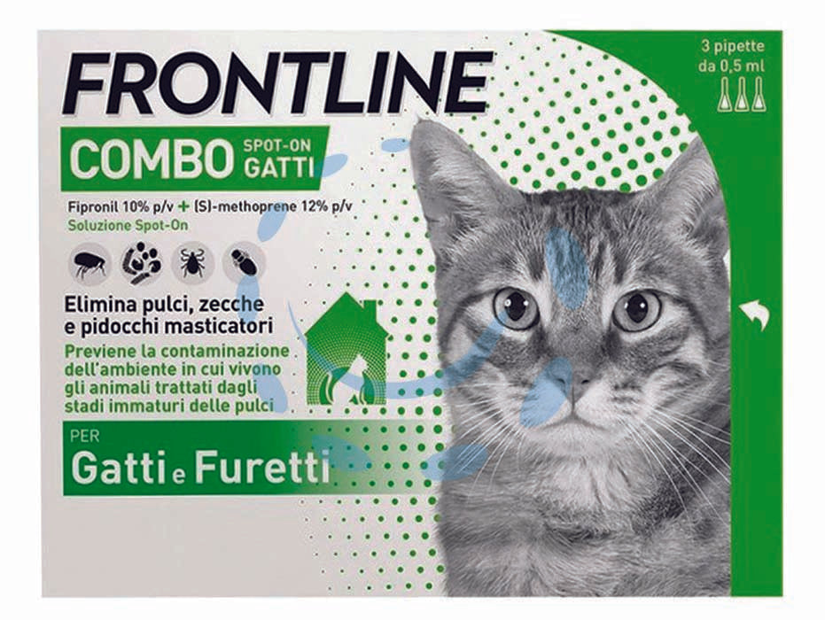 Frontline combo per gatti e furetti - in confezione da 3 pipette - è una soluzione insetticida e acaricida in forma spot-on per gatti e furetti, grazie alla combinazione dei suoi due principi ...