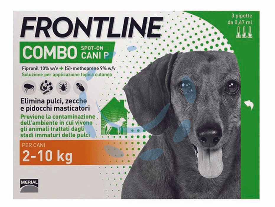 Frontline combo per cani piccoli - in confezione da 3 pipette - per cani da Kg.2 a Kg.10, è una soluzione insetticida e acaricida in forma spot-on per cani, grazie alla combinazione dei suo...