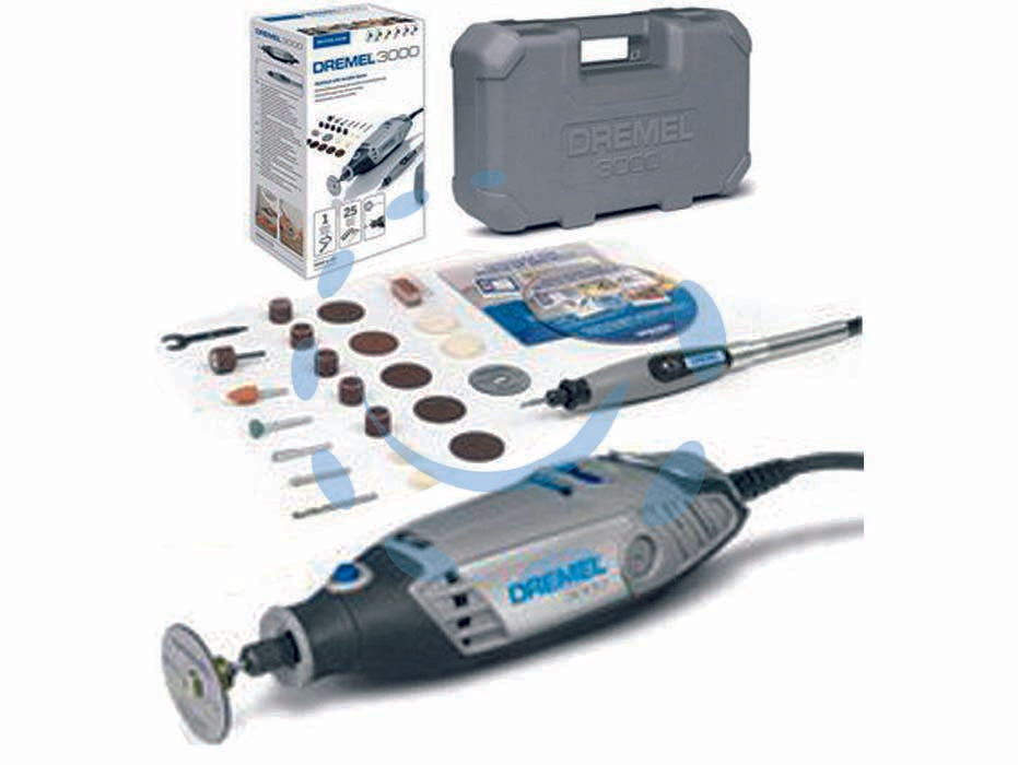 Dremel miniutensile 130w con 25 accessori + flessibile (series 3000js) - 130w di potenza, tensione 230v-50Hz, velocità con regolazione elettronica da 10.000/33.000 g/m., rotella 'VARIABLE SPEED' c...