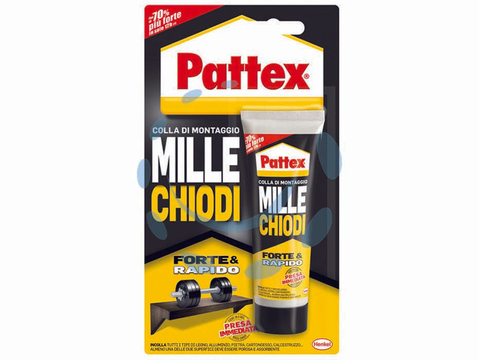 Pattex millechiodi forte e rapido in tubetto per interni - gr.100 - in blister, adesivo acrilico in dispersione acquosa caratterizzato da una notevolissima forza adesiva iniziale (per effetto v...