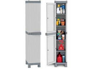 Armadio tuttopiani alto serie wave 2350r/uw - mm.350x438x1818h. - in materiale termoplastico resistente alla pioggia, colore grigio chiaro, maniglia grigio scuro, ad un'anta, con 4 ripiani in...