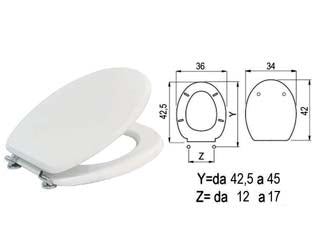 Sedile wc universale laccato bianco - in legno MDF laccato colore bianco, cerniere in metallo cromato