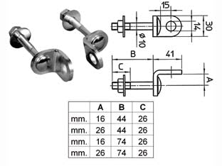 Occhioli fissi per lucchetti - piastra mm.16 - perno mm.44 (art.671) - in acciaio cementato temperato e zincato