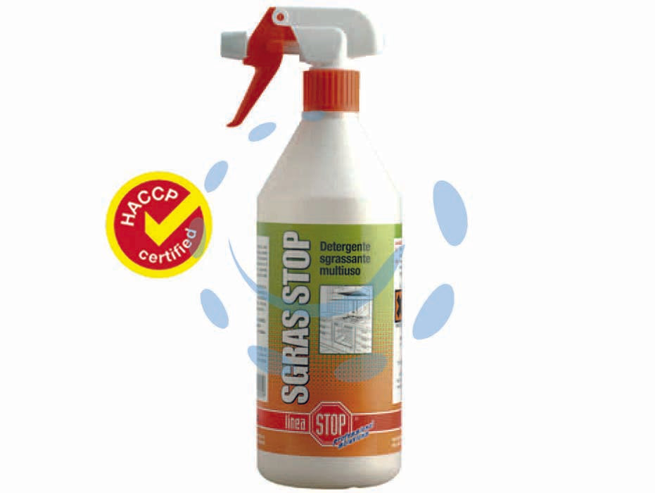 Sgrass stop detergente sgrassante - ml.750 in flacone spray - prodotto conforme alle norme di igiene HACCP Regolamento CE 852/04 CE 853/04, detergente professionale multiuso ad alto poter...