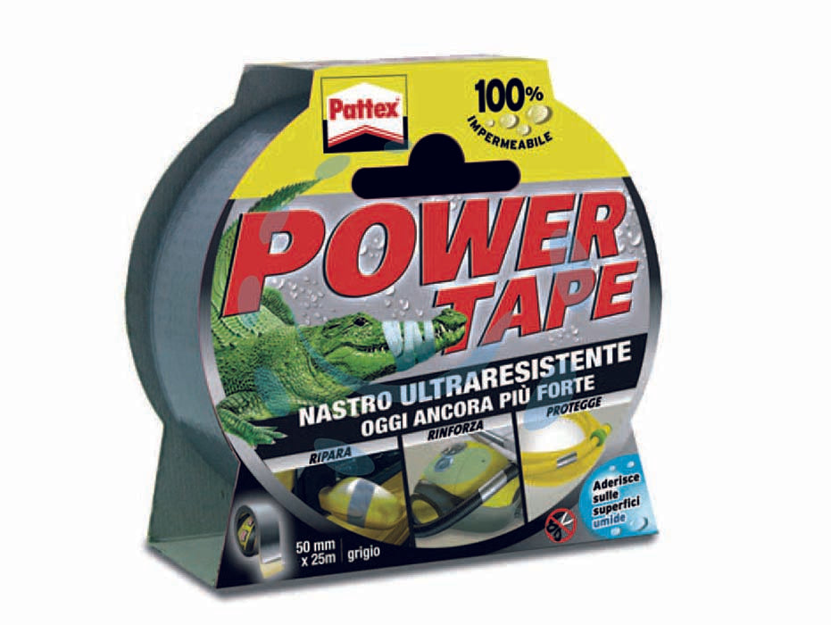 Pattex nastro adesivo power tape - mm.50h. in rotoli da mt.10 colore grigio - in blister, multifunzionale, speciale composizione a tre strati rinforzati da una trama di materiale plastico che lo rende 10...