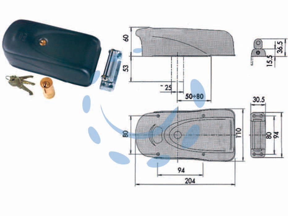 Elettroserratura per porte in ferro 1a721 - (1A721.00.0) - mm.50/80 tensione 12v, reversibilità DX/SX ed entrata variabile, scudo di protezione in acciaio verniciato, bocchette in me...