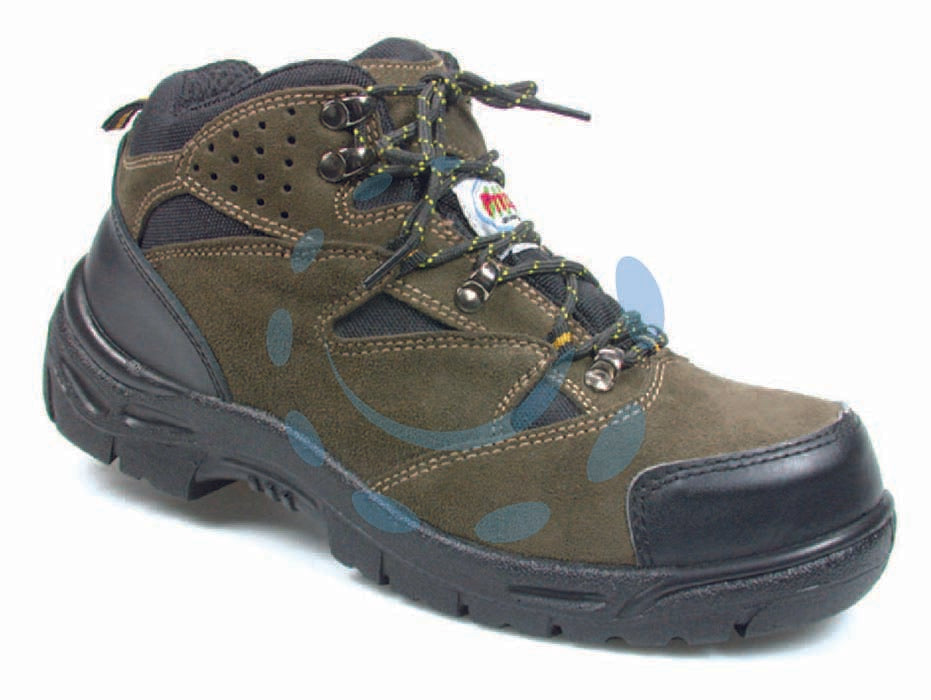 Scarpa da lavoro alta trekking s1p - n°40 - CE EN 20345 S1P tomaia in pelle scamosciata marrone con doppie cuciture ed inserti rinforzati in pelle nera e cordura, allacc...