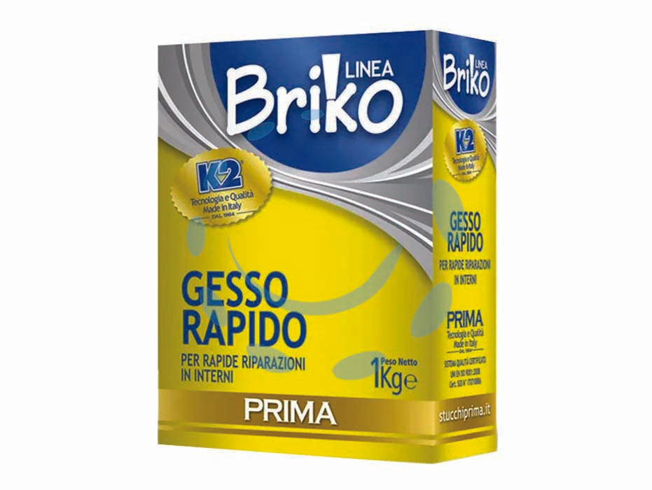 K2 linea briko gesso rapido bianco in polvere - Kg.1 in scatola - per piccoli lavori di riparazione e stuccatura, per interni ed esterni, colore bianco