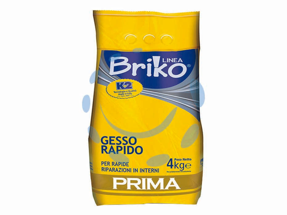 K2 linea briko gesso rapido bianco in polvere - Kg.4 in busta - per piccoli lavori di riparazione e stuccatura, per interni ed esterni, colore bianco