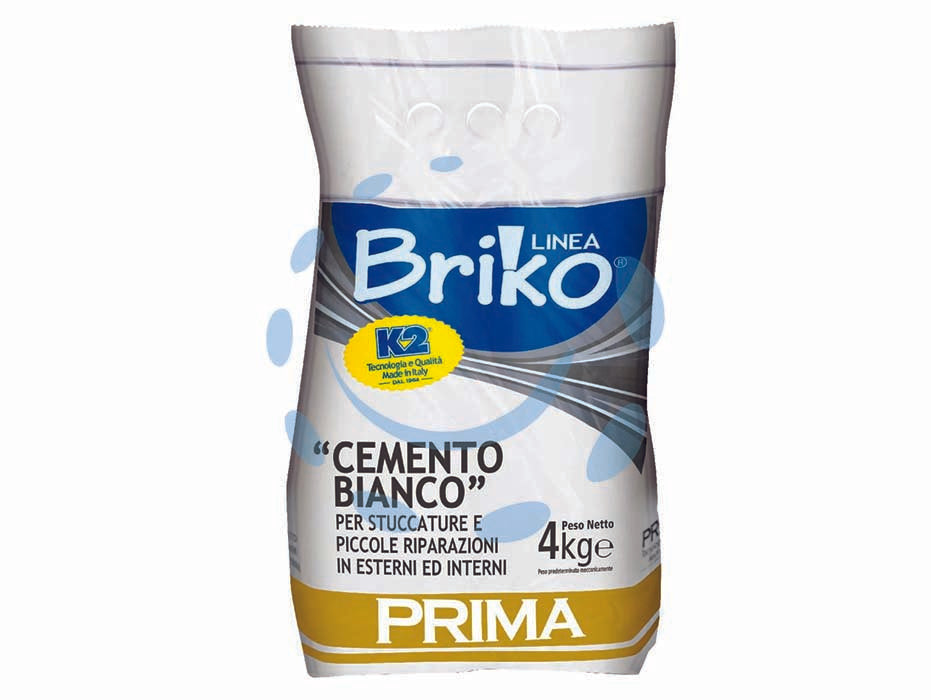 K2 linea briko cemento bianco in polvere - Kg.4 in busta - cemento bianco per lavori di riparazione e stuccatura, per interni ed esterni, colore bianco