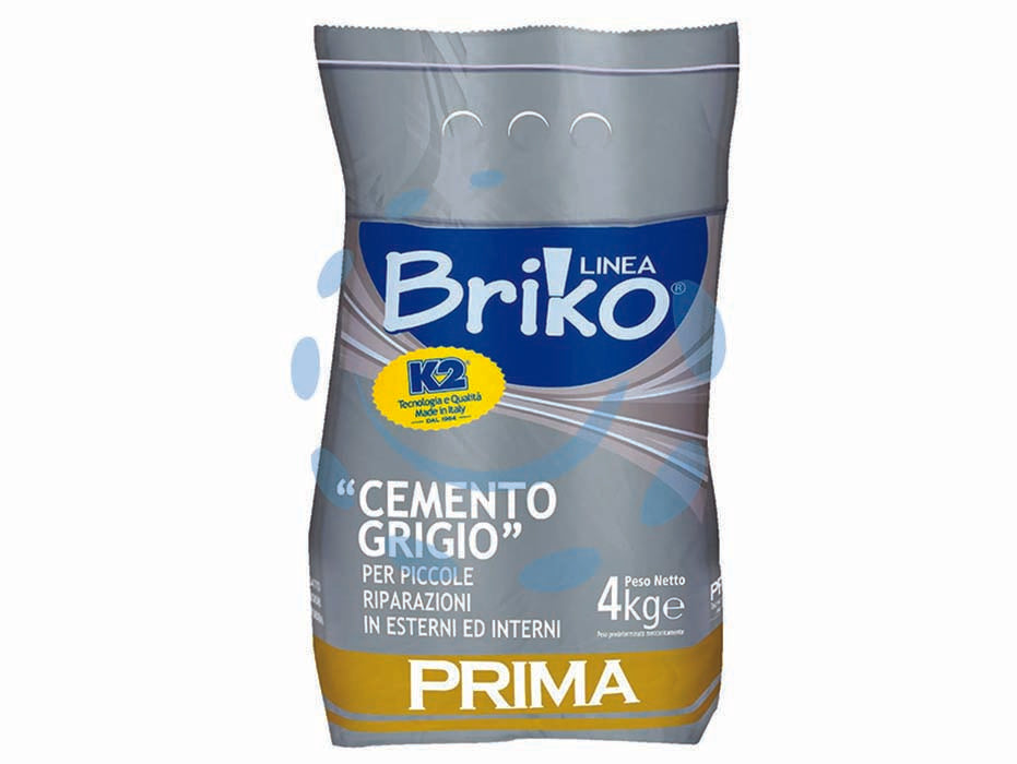 K2 linea briko cemento grigio in polvere - Kg.4 in busta - per piccoli lavori di riparazione e stuccatura, per interni ed esterni, colore grigio