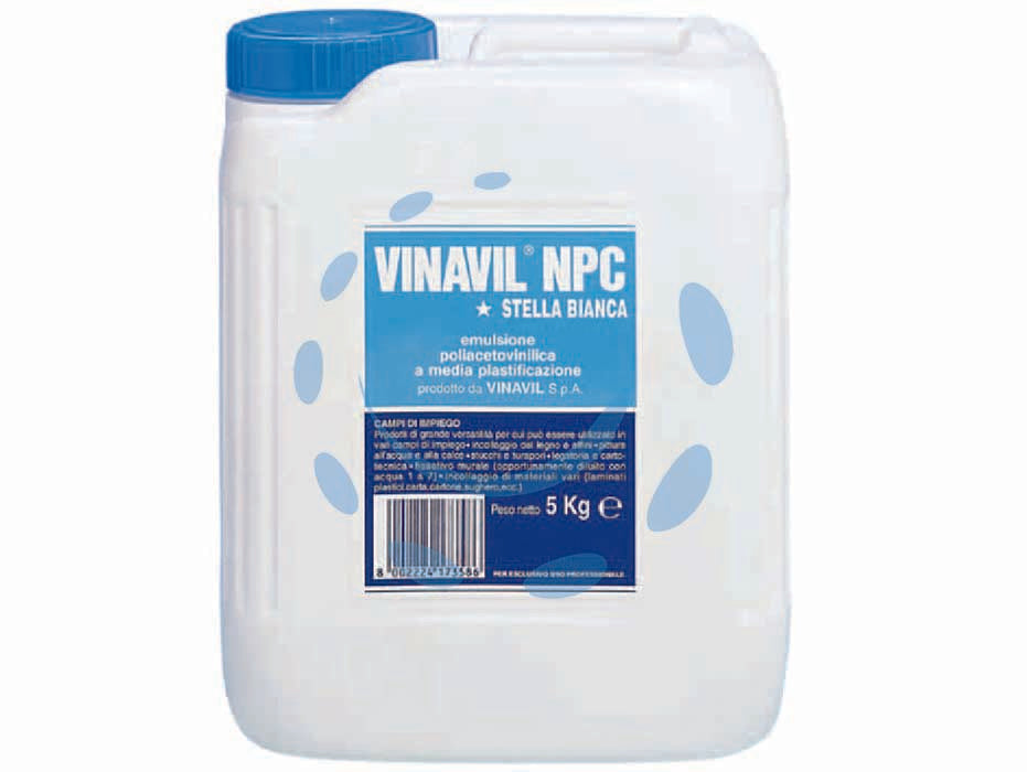 Colla vinavil npc kg.5 - Kg. 5 - adesivo acetovinilico universale plastificato a media viscosità trasparente dopo l’essiccazione, senza solventi, adatto per l...