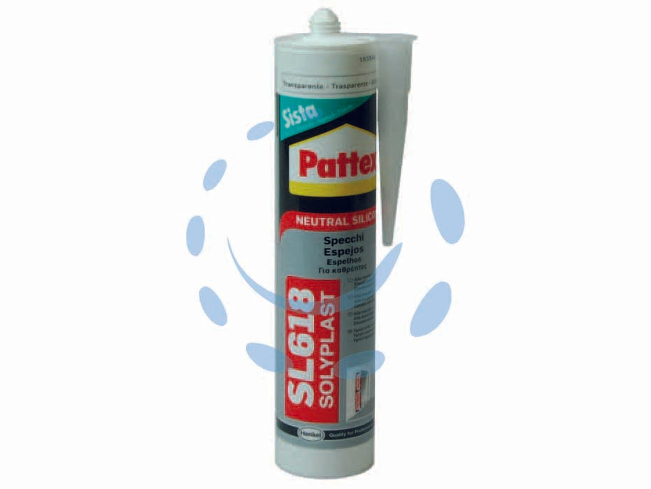 Pattex silicone sista sl 618 solyplast per specchi - ml.300 - in cartuccia, adesivo sigillante siliconico neutro colore trasparente ideale per l’incollaggio di specchi, vetro, metallo, le...