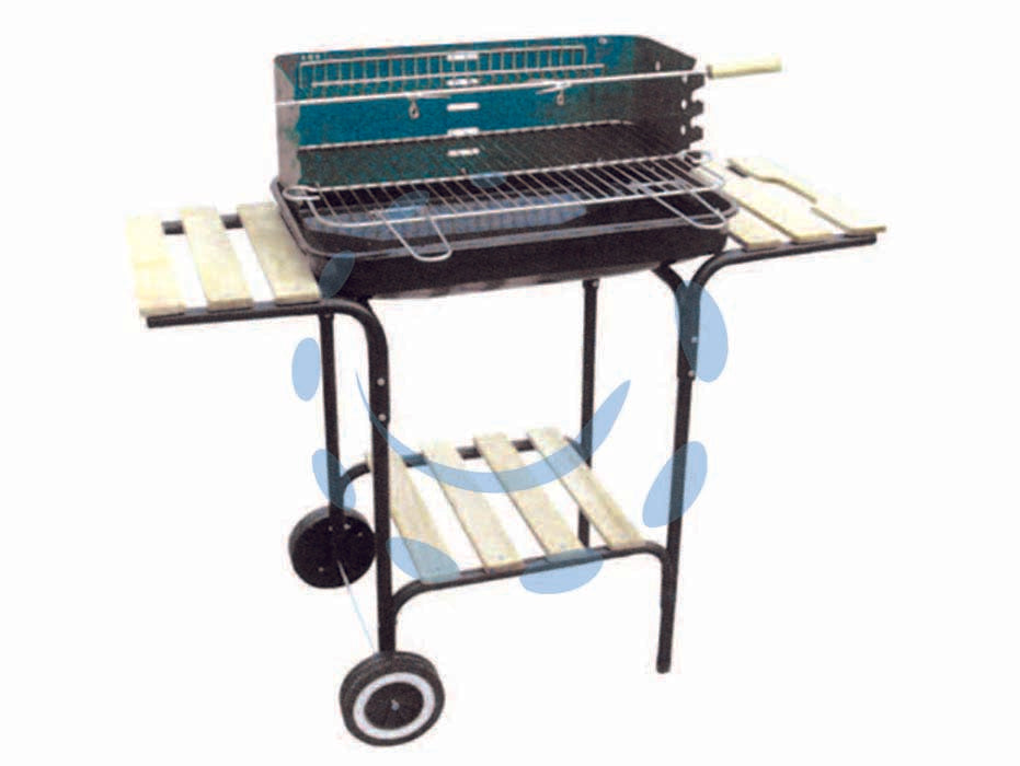 Barbecue rettangolare con piani legno california - bracere cm.60x40 - altezza di cottura cm.72,5, griglia di cottura in acciaio cromato con maniglie, regolabile in 4 posizioni, griglia di riscald...