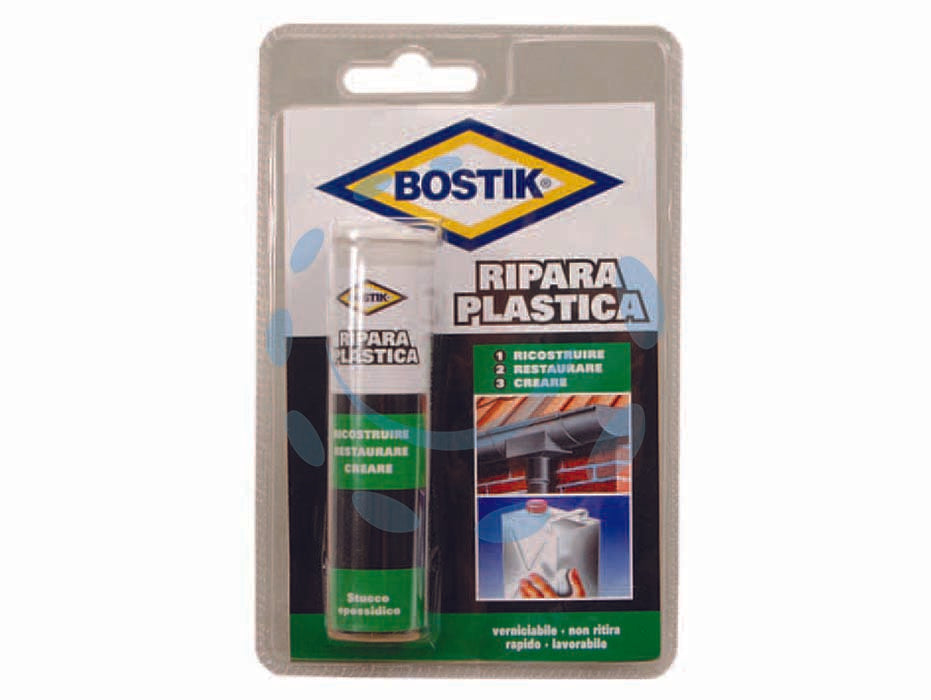 Stucco epossidico ripara plastica - gr.56 - in blister, stucco epossidico indurisce in pochi minuti, sigilla cavi elettrici con scatole di connessione, utilizzabile sott...