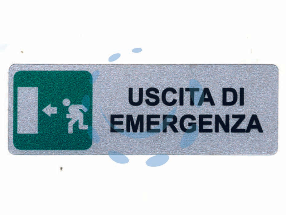 Targhetta adesiva uscita di emergenza (freccia a sinistra) - cm.15x5h. - in PVC