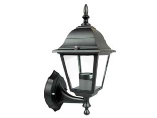 Lanterna con braccio inferiore modello new york - 60w IP44 mm.192x370h. colore nero - struttura in alluminio verniciato, vetri trasparenti