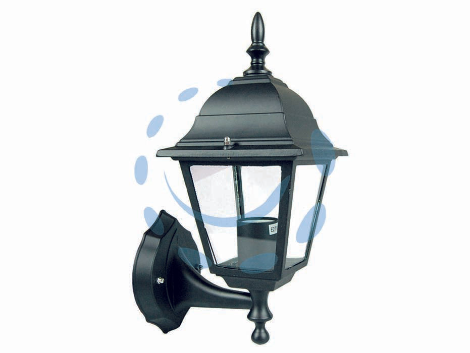 Lanterna con braccio inferiore modello new york - 60w IP44 mm.192x370h. colore nero - struttura in alluminio verniciato, vetri trasparenti