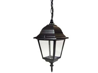 Lanterna con catena modello new york - 60w IP44 mm.150x150x970h. colore nero - struttura in alluminio verniciato, vetri trasparenti