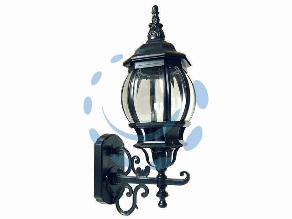 Lanterna gigante con braccio inferiore modello vienna - 100w IP44 mm.230X505h. colore nero - struttura in alluminio verniciato, vetri trasparenti