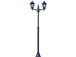 Lampione 2 luci su palo modello berlino - 2X100w IP44 cm.72x230h. colore nero - struttura in alluminio verniciato, a due luci con vetri trasparenti