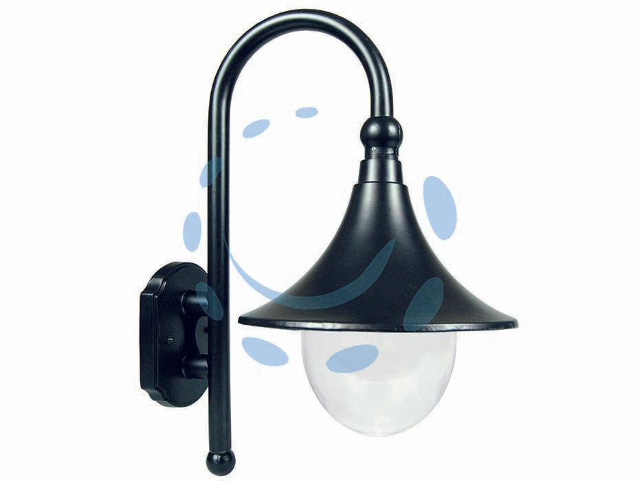 Lanterna con braccio modello parigi - 100w IP44 mm.355x442h. colore nero - struttura in alluminio verniciato, sfera in policarbonato