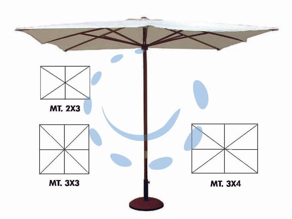 Ombrellone in legno - cm.300x400 palo ø mm.48 a 8 stecche - struttura in legno duro colore teak, con sistema a doppia carrucola, copertura in poliestere 160gr/mq colore naturale, (base ...