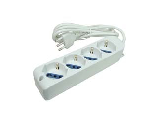 Multipresa 4 posti con schuko - spina 16A prese schuko+ bipasso cavo da 3x mmq.1 lunghezza mt.1,5 colore bianco